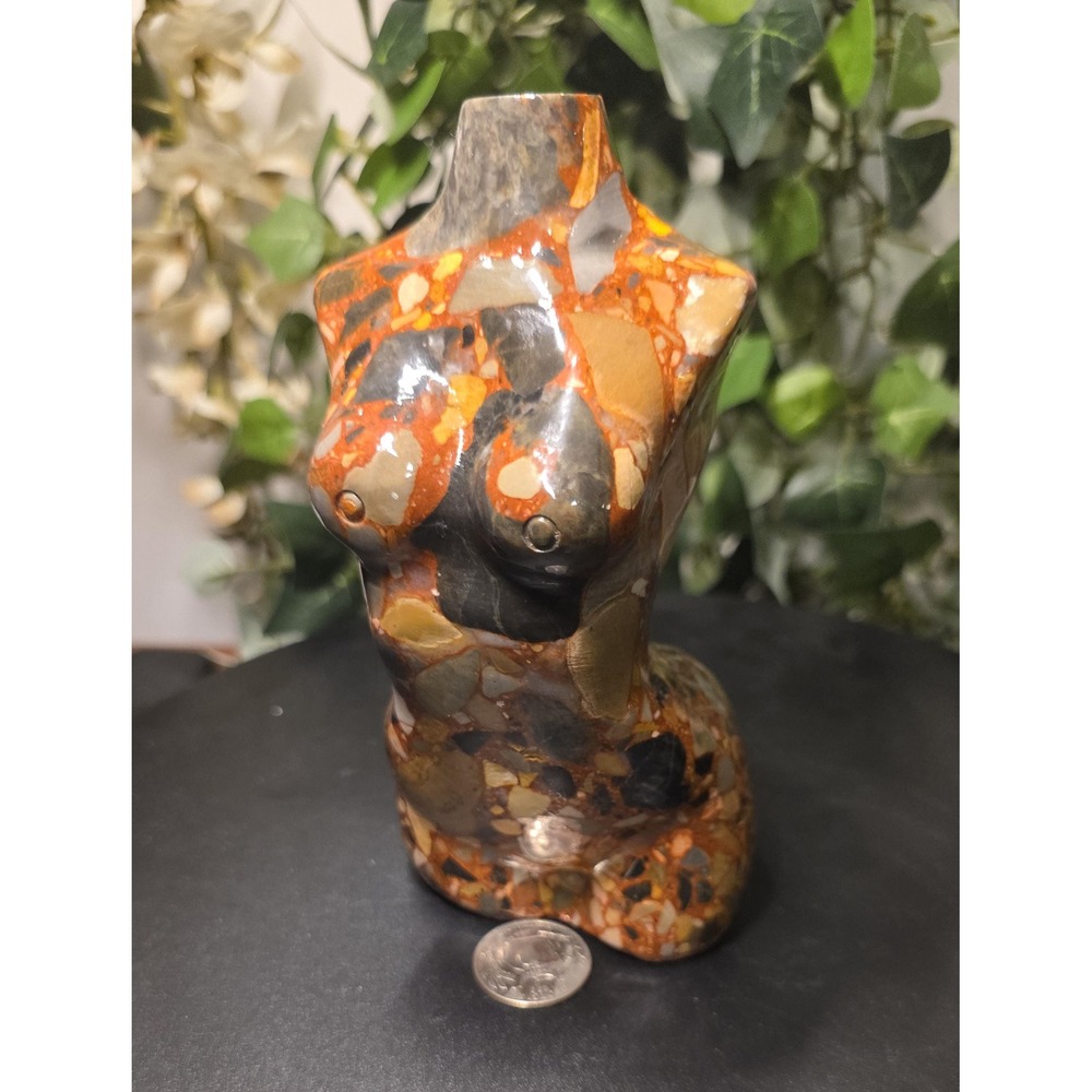 Money Agate, Rhyolite, Carved Naked Woman Torso, Female Torso,